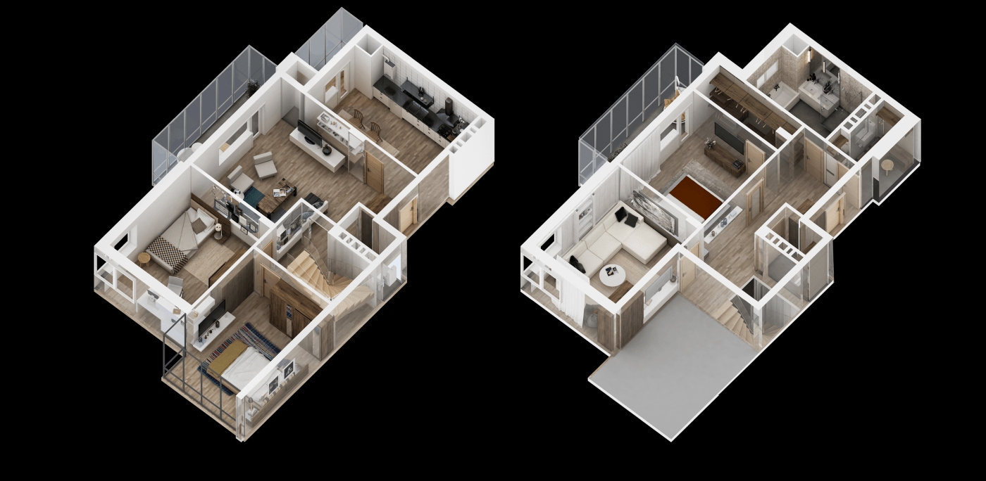 2 Storey House 3D Floor Plan - GNet 3D